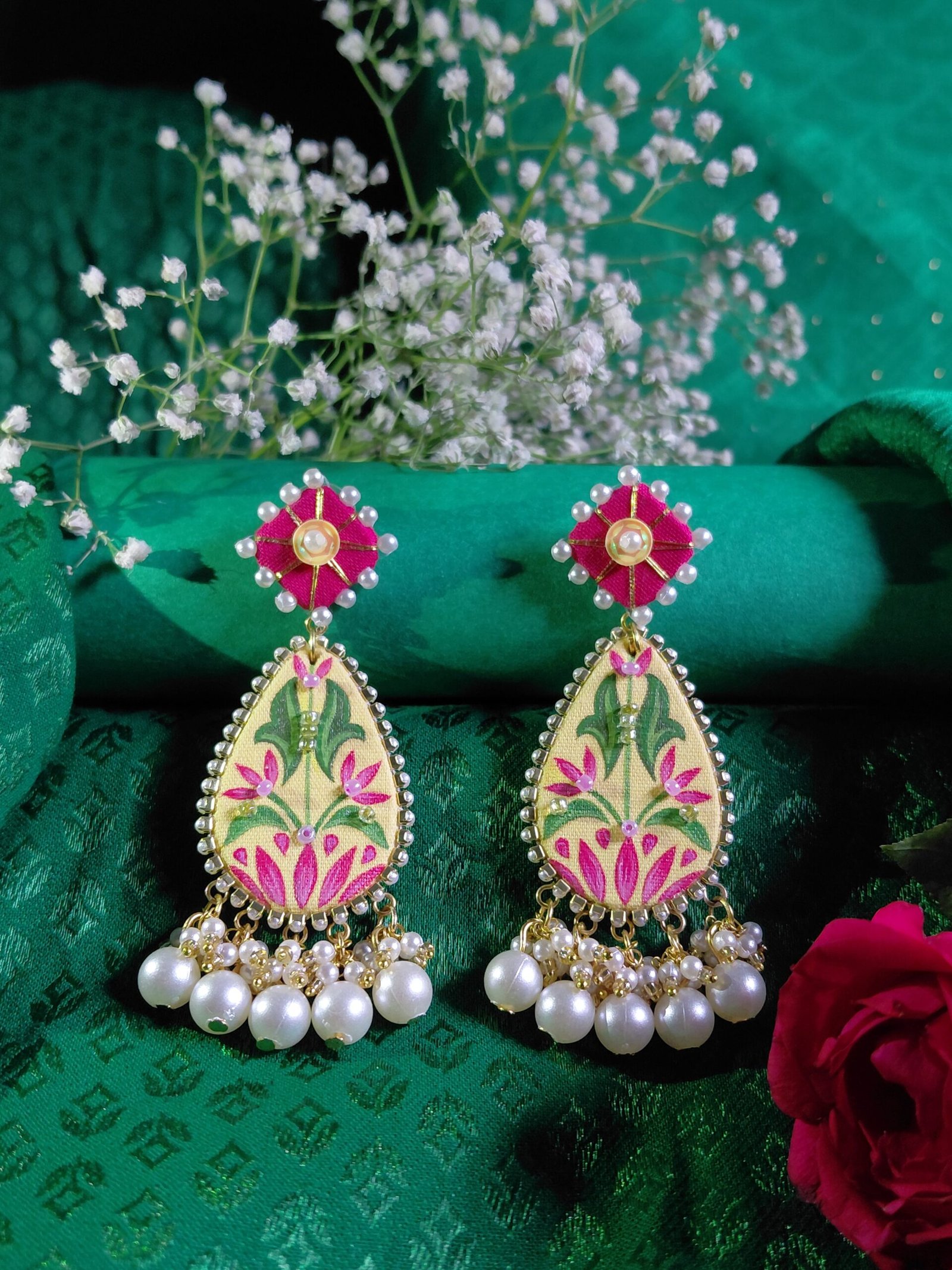 Gulmohar Pearl Drop Earrings